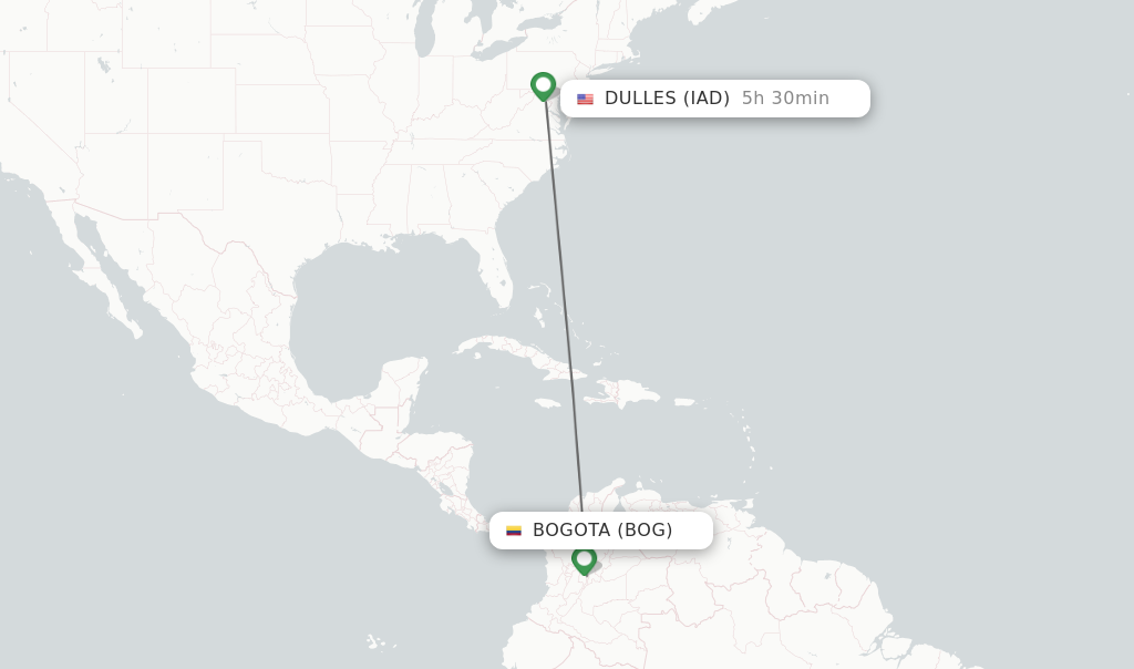 Flights from Bogota to Dulles route map