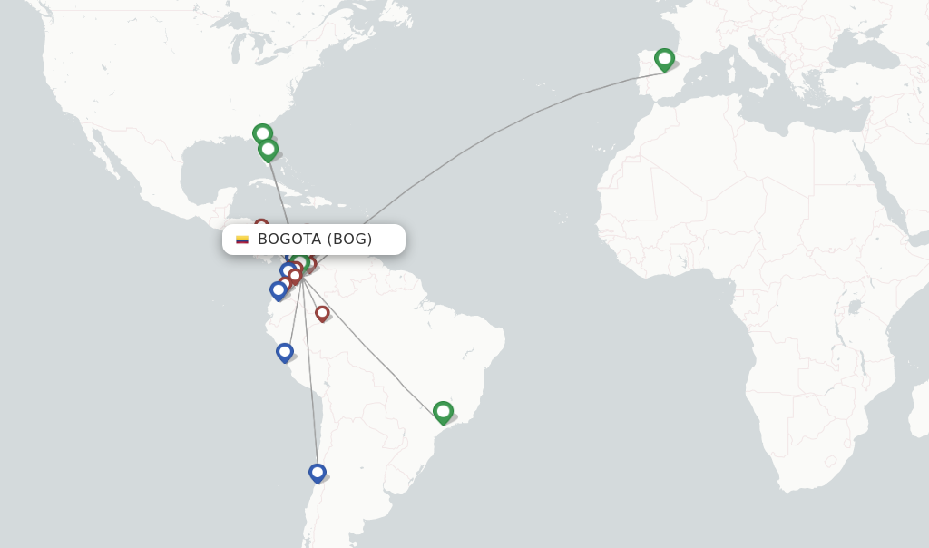 Route map with flights from Bogota with LATAM