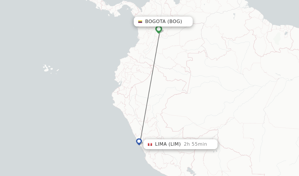 Flights from Bogota to Lima route map