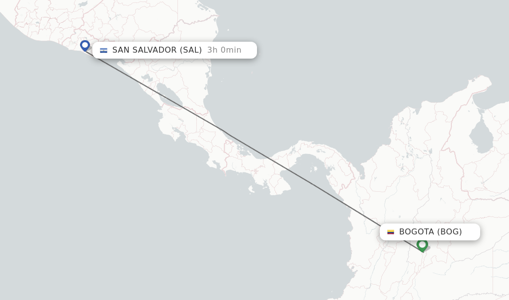 Flights from Bogota to San Salvador route map