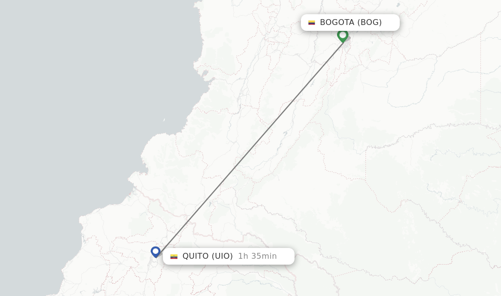 Flights from Bogota to Quito route map