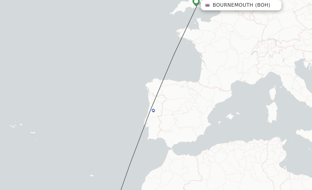 Flights from Bournemouth to Lanzarote route map