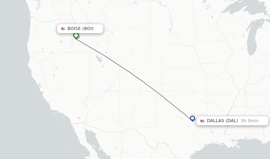 Flights from Boise to Dallas route map