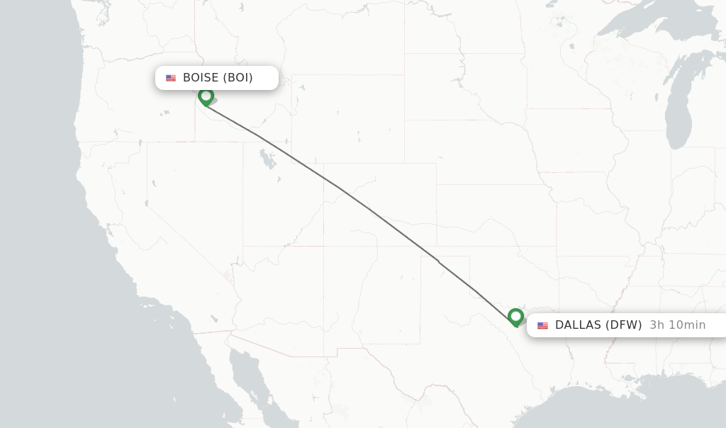 Flights from Boise to Dallas route map