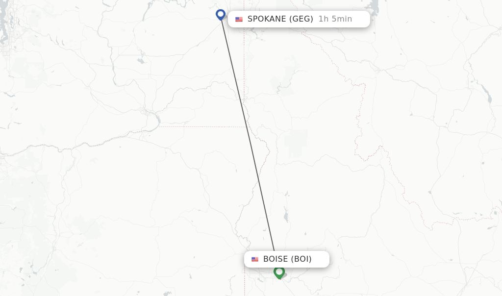 Flights from Boise to Spokane route map