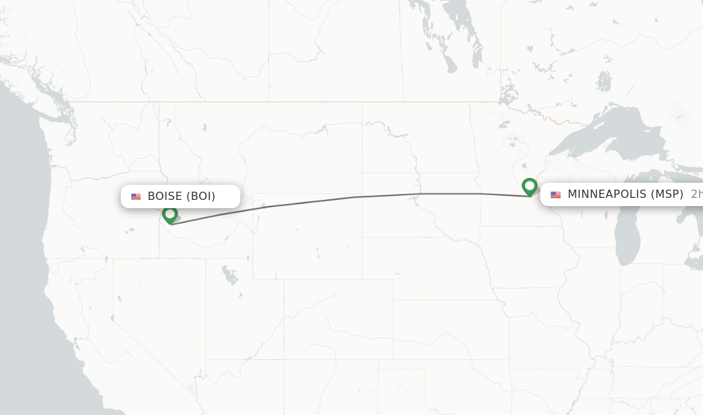 Flights from Boise to Minneapolis route map