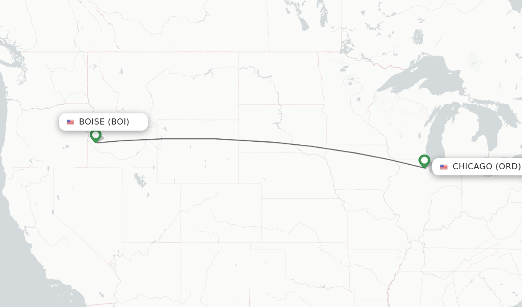 Flights from Boise to Chicago route map