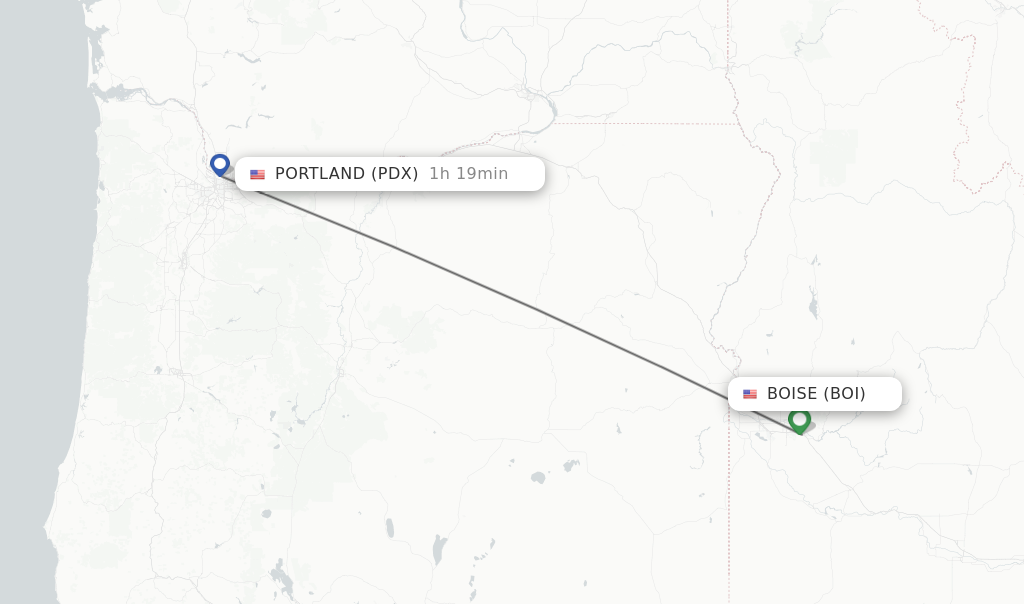 Flights from Boise to Portland route map