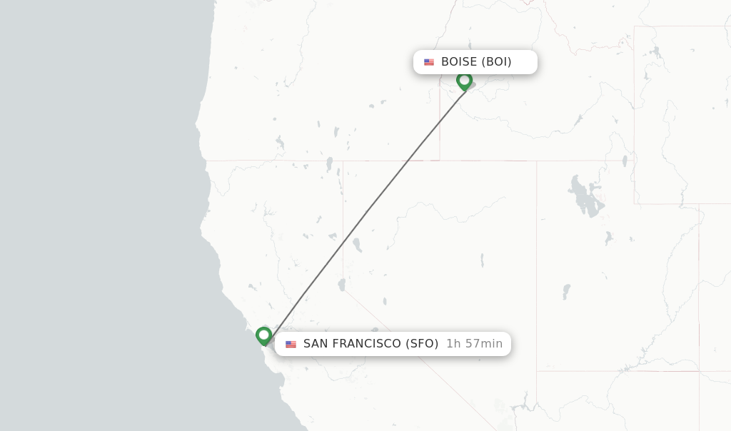 Flights from Boise to San Francisco route map