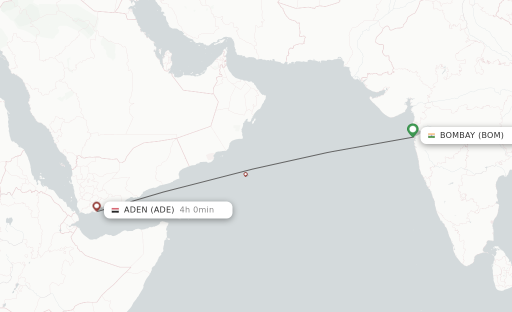 Flights from Mumbai to Aden route map
