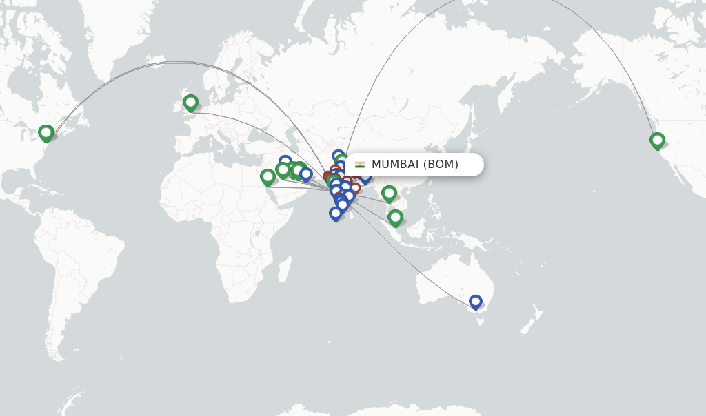 Route map with flights from Mumbai with Air India