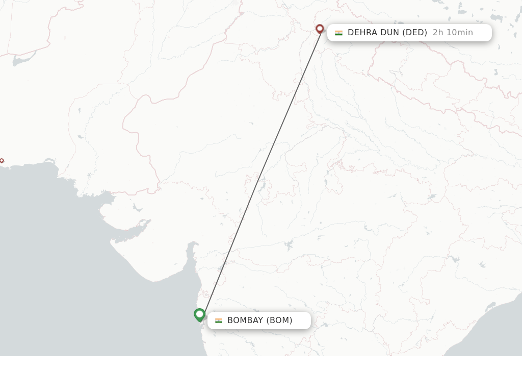 Flights from Mumbai to Dehra Dun route map