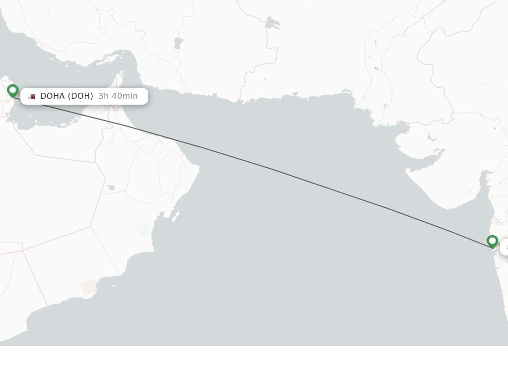 Flights from Mumbai to Doha route map