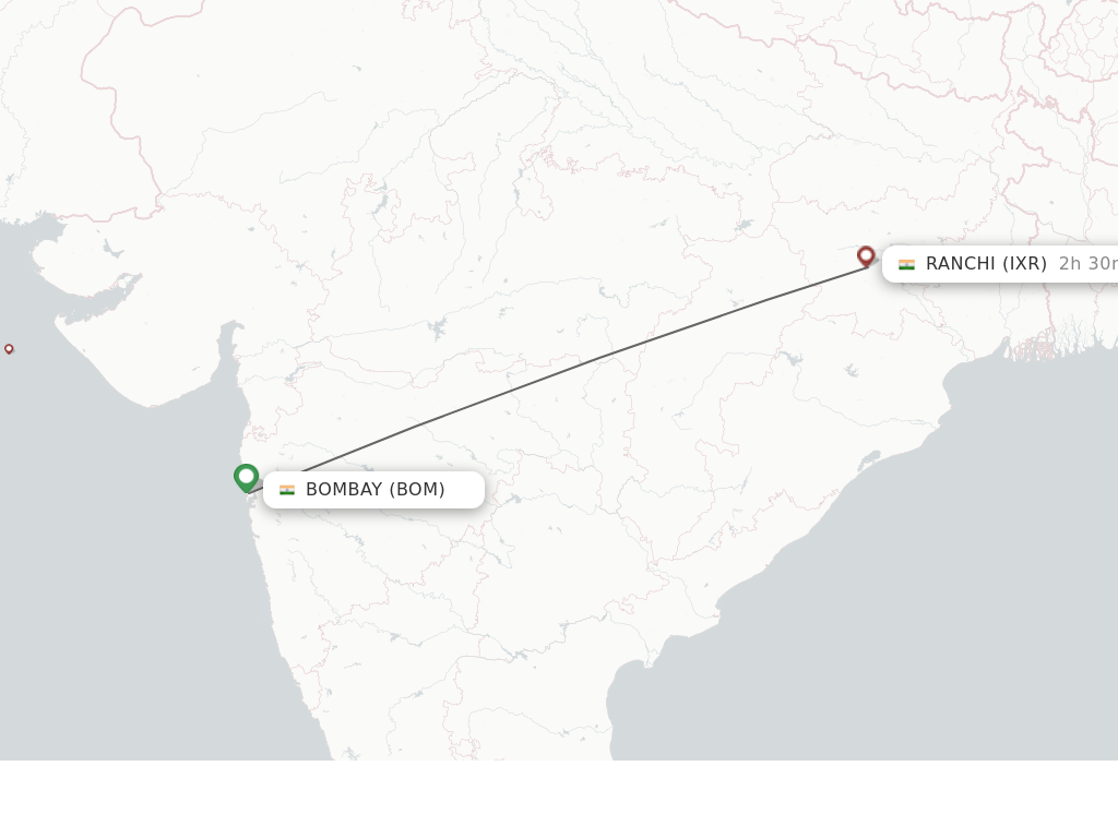 Flights from Mumbai to Ranchi route map