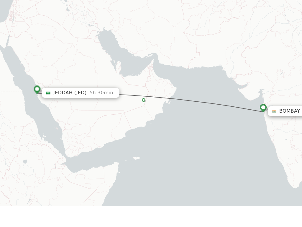 Flights from Mumbai to Jeddah route map
