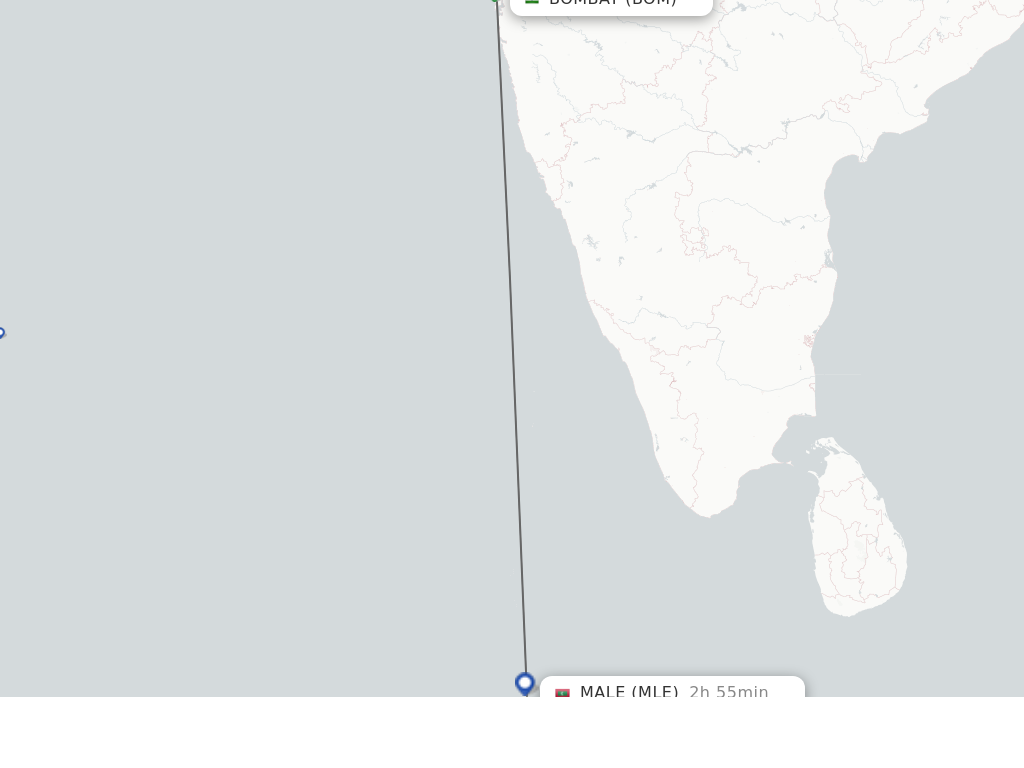 Flights from Mumbai to Male route map
