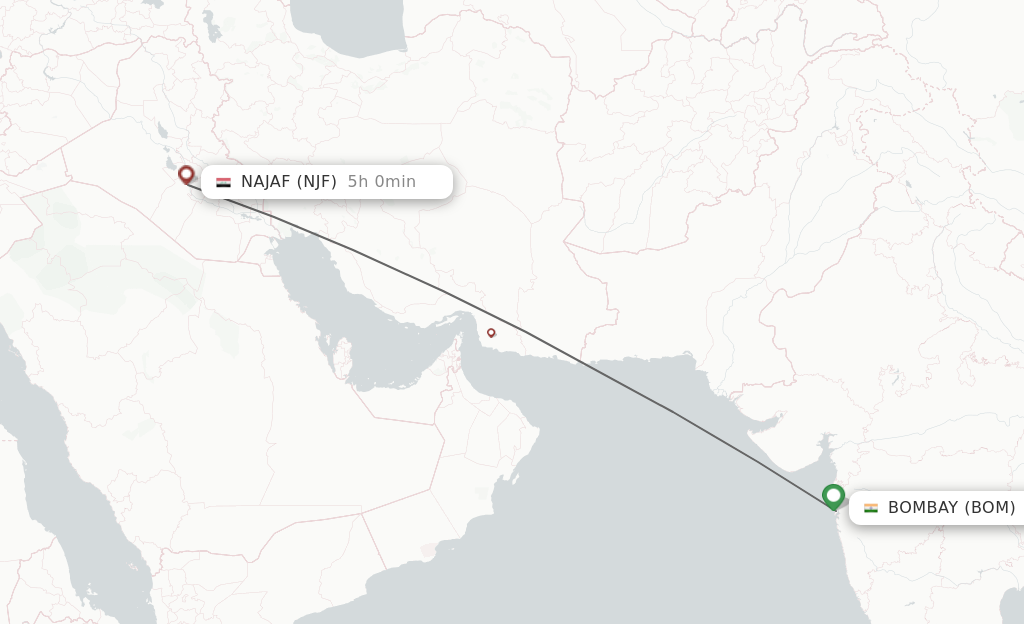 Flights from Mumbai to Al-Najaf route map