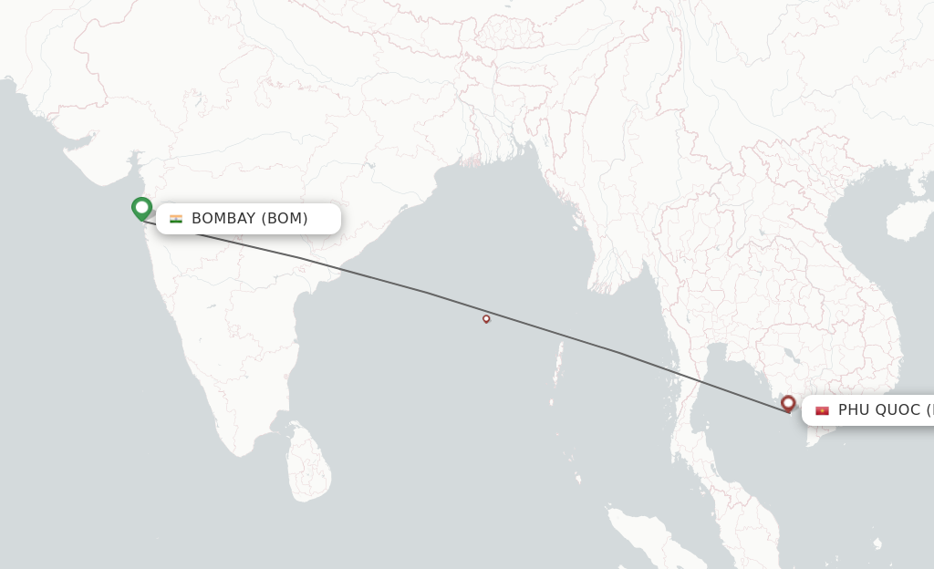 Flights from Mumbai to Phu Quoc route map