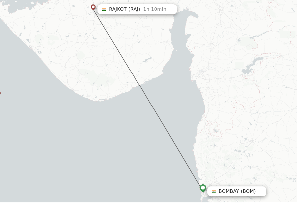 Flights from Mumbai to Rajkot route map