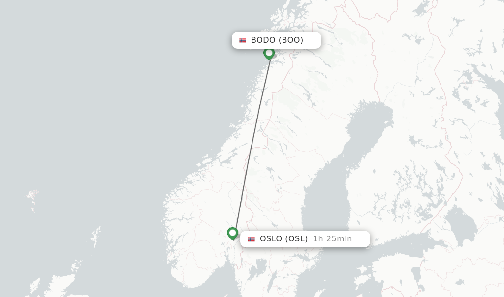 Flights from Bodo to Oslo route map
