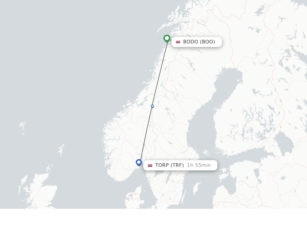 Flights from Sandefjord to Bodo route map