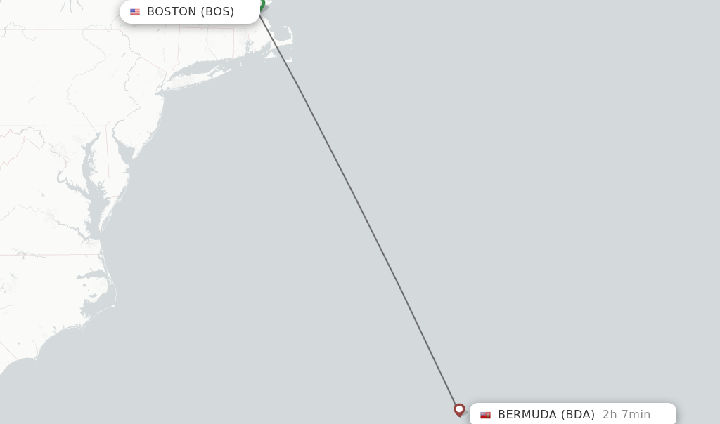 Flights from Boston to Bermuda route map