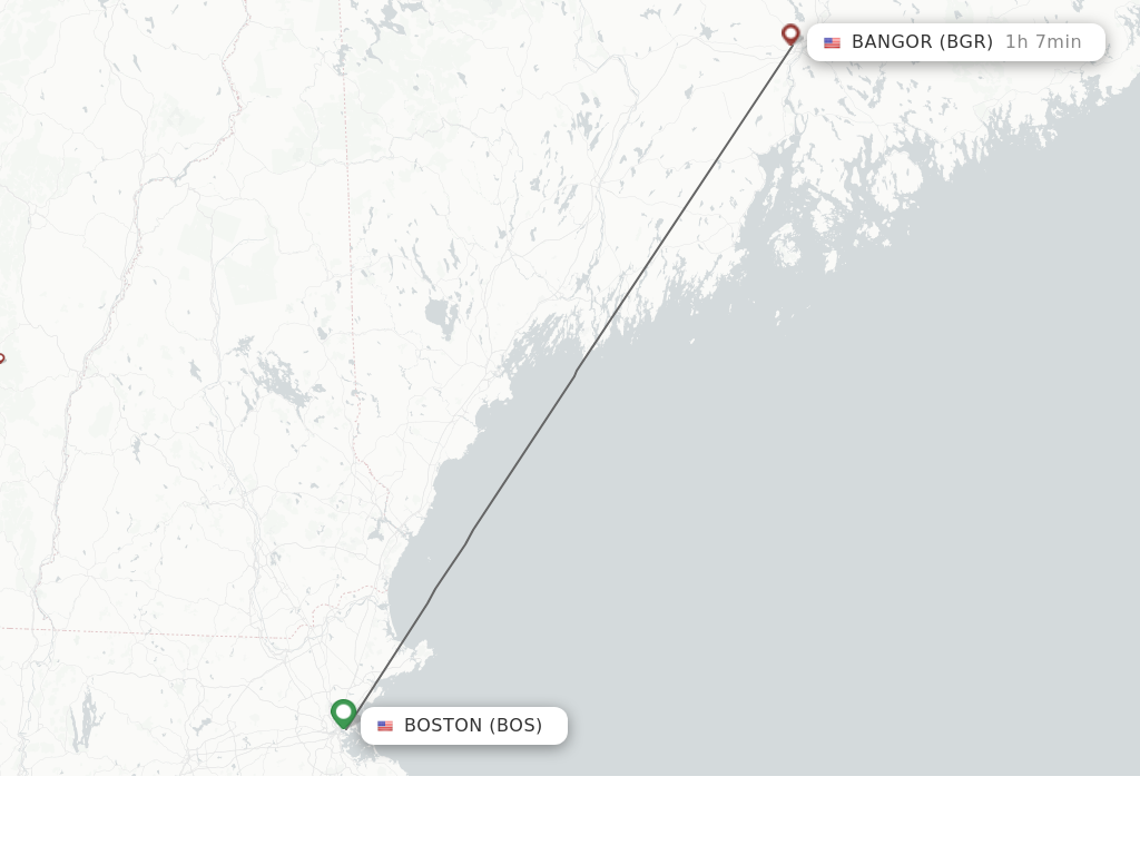 Flights from Boston to Bangor route map