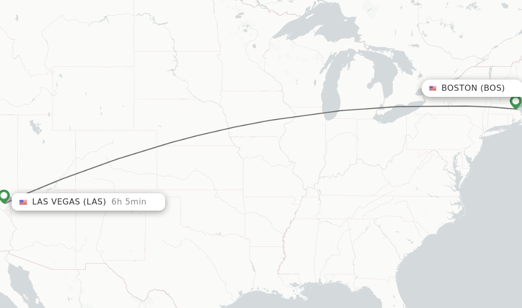 Flights from Boston to Las Vegas route map
