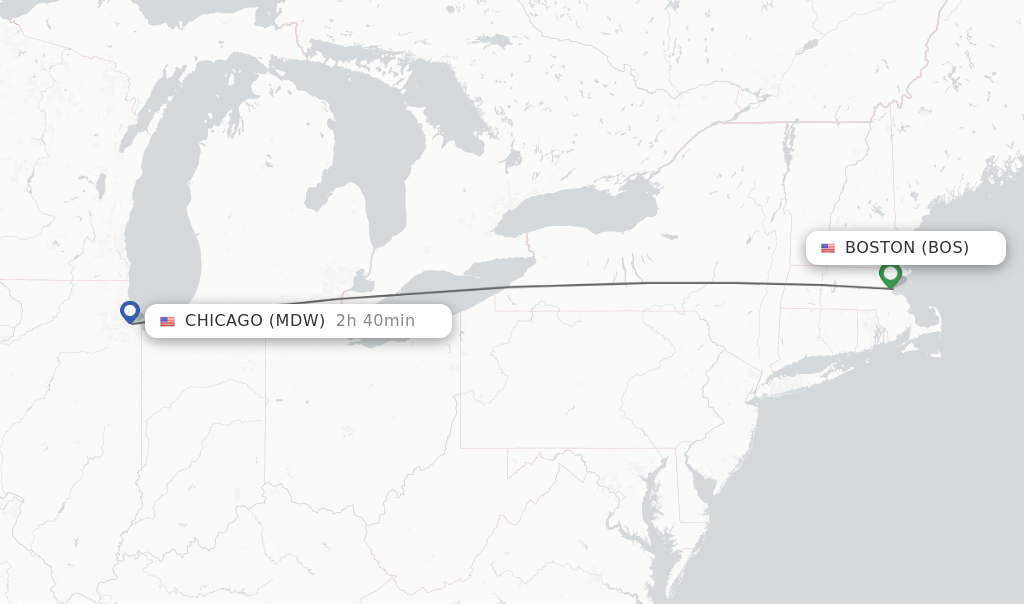 Flights from Boston to Chicago route map