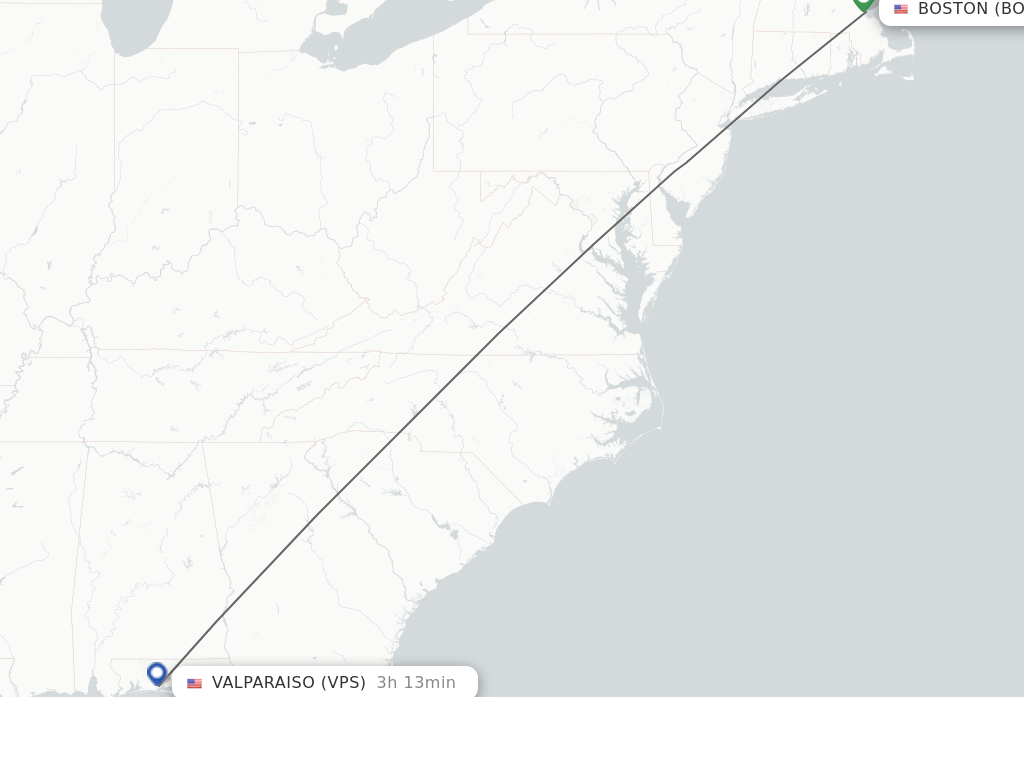 Flights from Boston to Fort Walton Beach route map