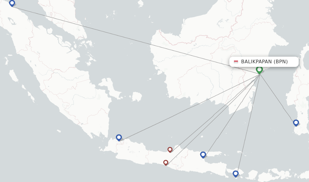 Route map with flights from Balikpapan with Lion Air