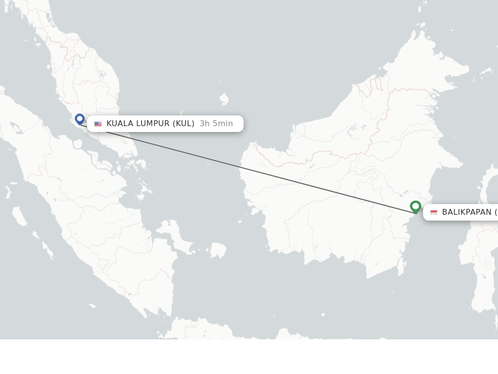 Flights from Balikpapan to Kuala Lumpur route map