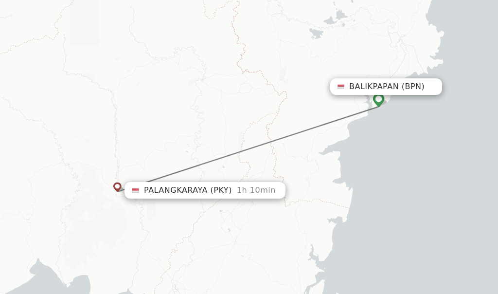Flights from Balikpapan to Palangkaraya route map
