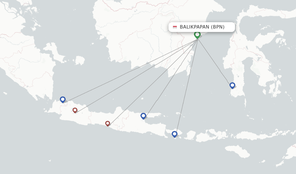 Route map with flights from Balikpapan with Citilink