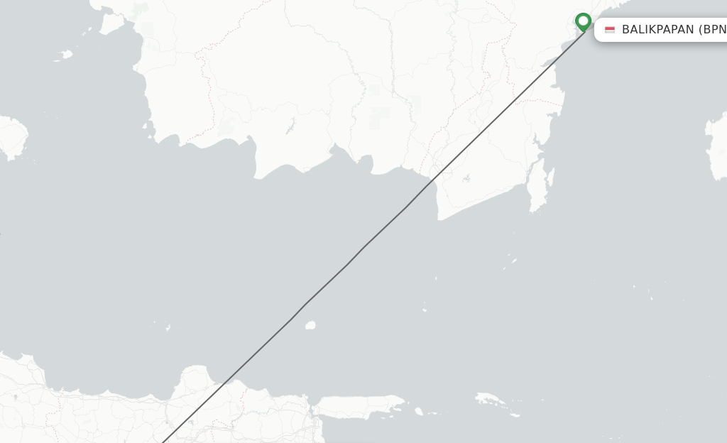 Flights from Balikpapan to Yogyakarta route map