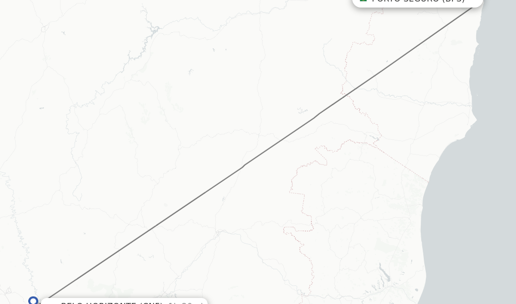 Flights from Porto Seguro to Belo Horizonte route map