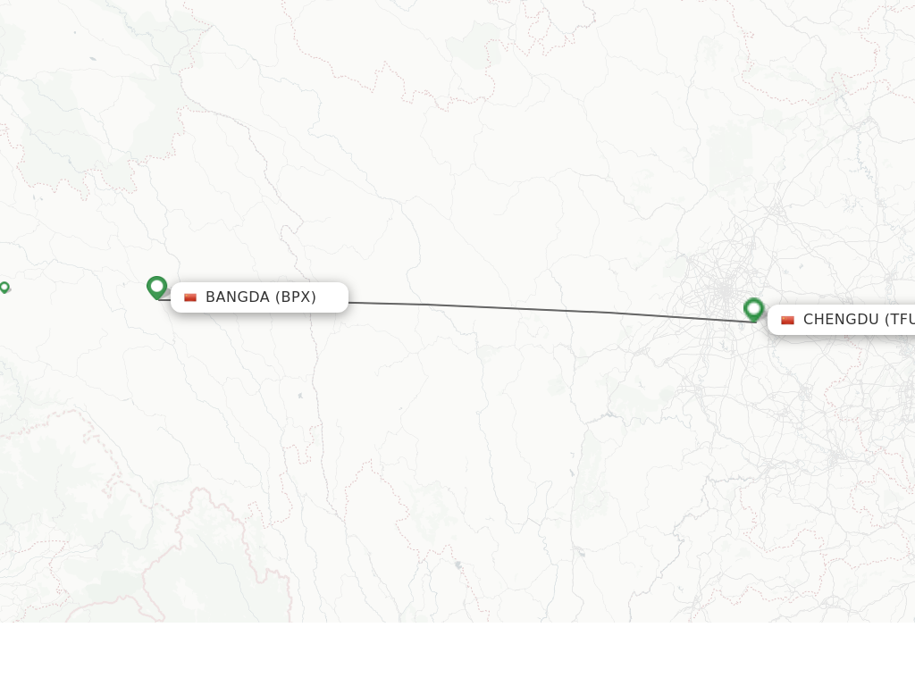 Flights from Bangda to Chengdu route map