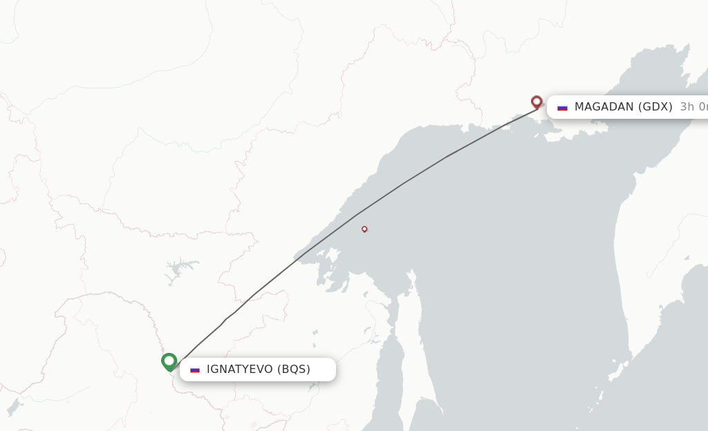 Flights from Blagoveschensk to Magadan route map