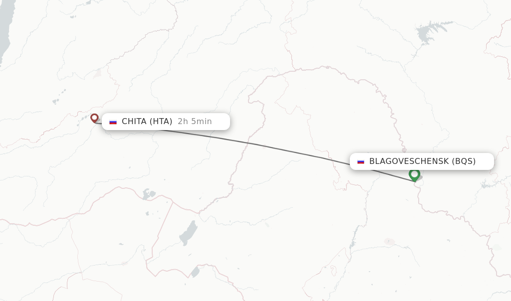 Flights from Blagoveschensk to Chita route map