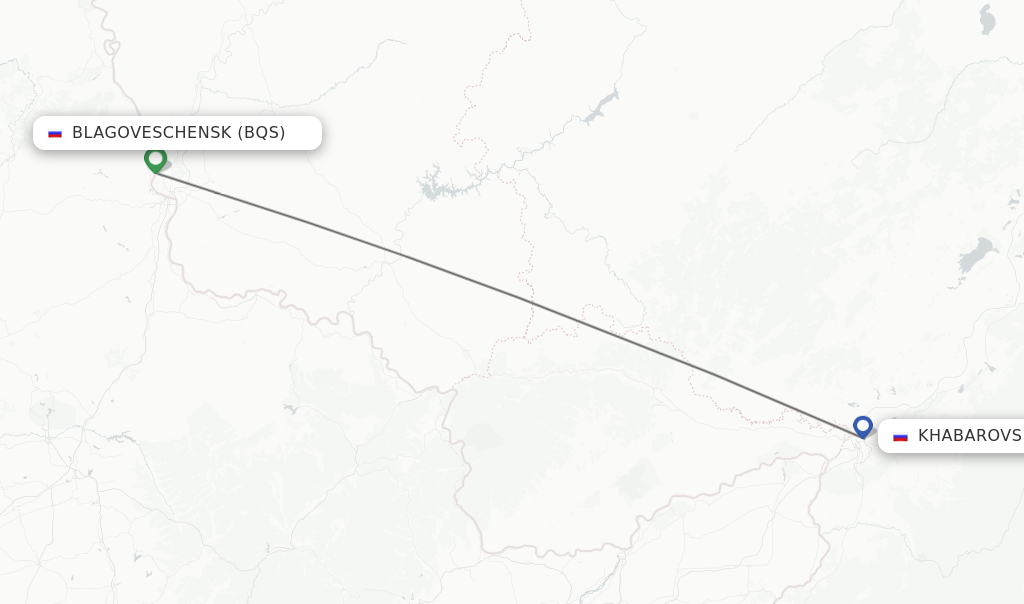 Flights from Blagoveschensk to Khabarovsk route map