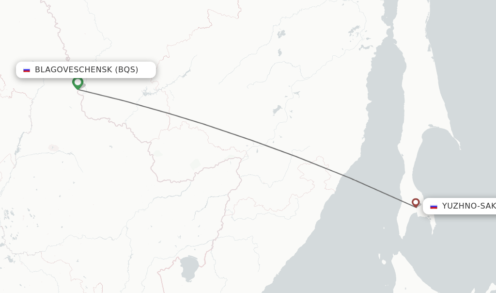 Flights from Blagoveschensk to Yuzhno-Sakhalinsk route map
