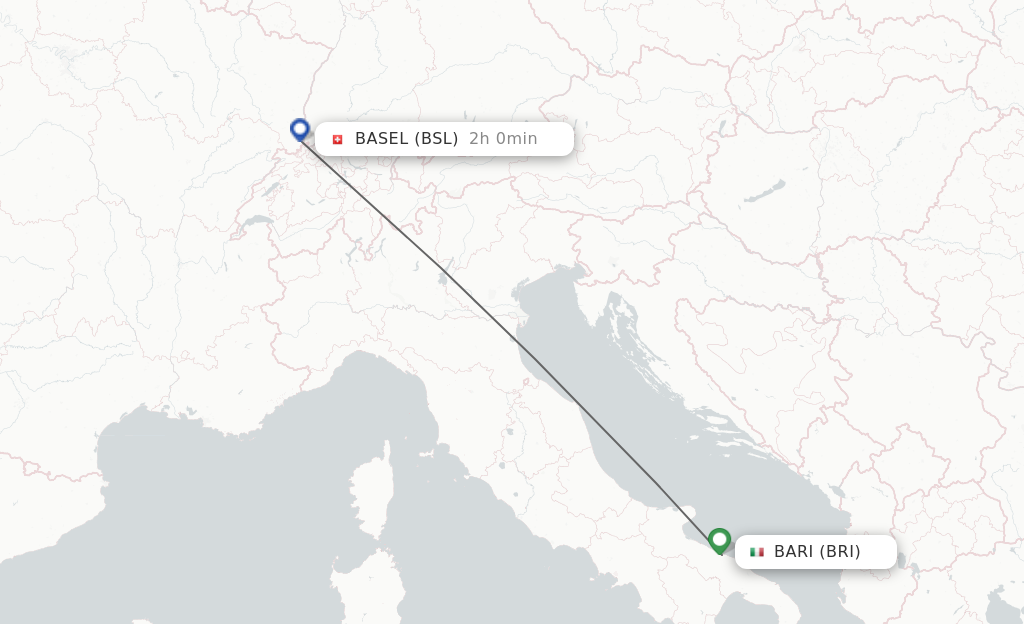 Flights from Bari to Basel, Switzerland/Mulhouse route map