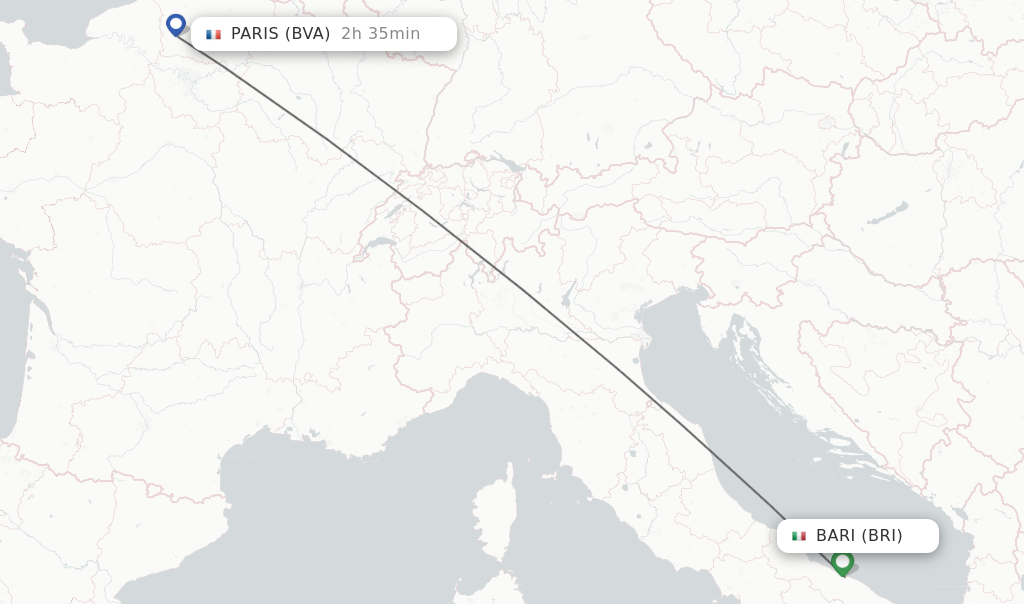 Flights from Bari to Paris route map