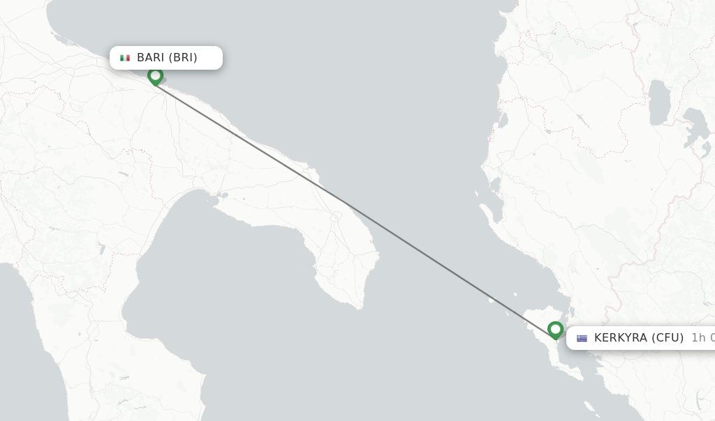 Flights from Bari to Kerkyra route map