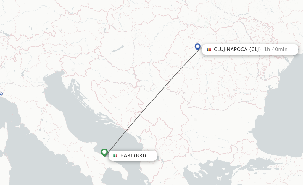 Flights from Bari to Cluj-Napoca route map