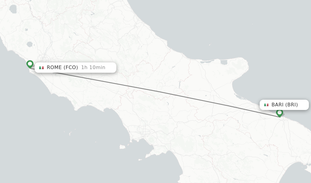 Flights from Bari to Rome route map