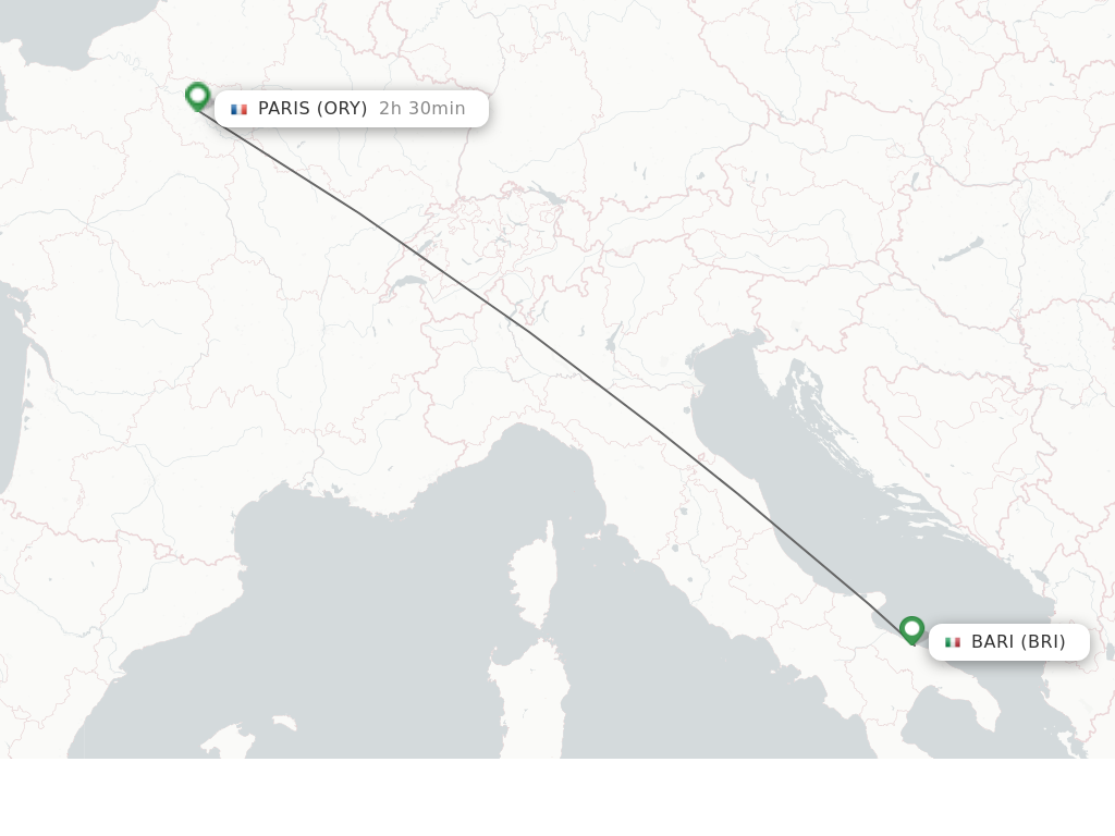 Flights from Bari to Paris route map