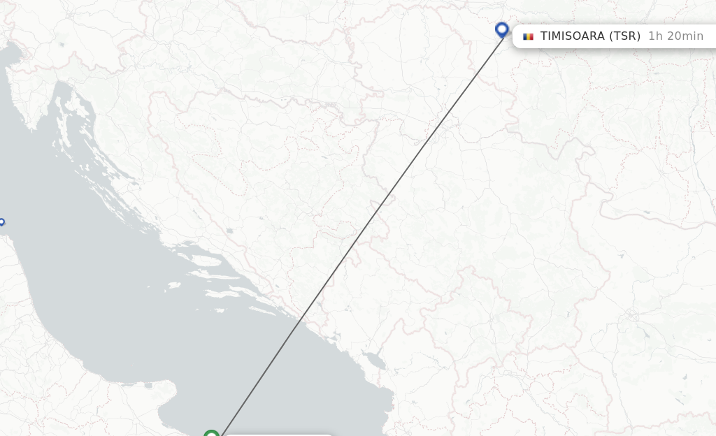 Flights from Bari to Timisoara route map