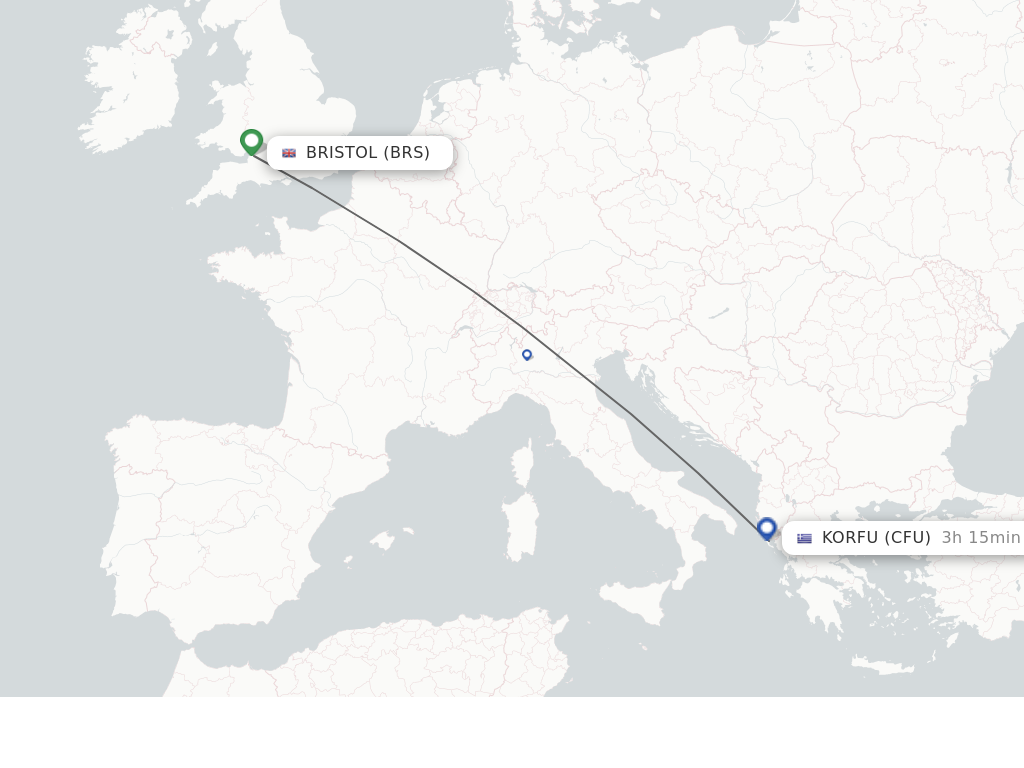 Flights from Bristol to Kerkyra route map