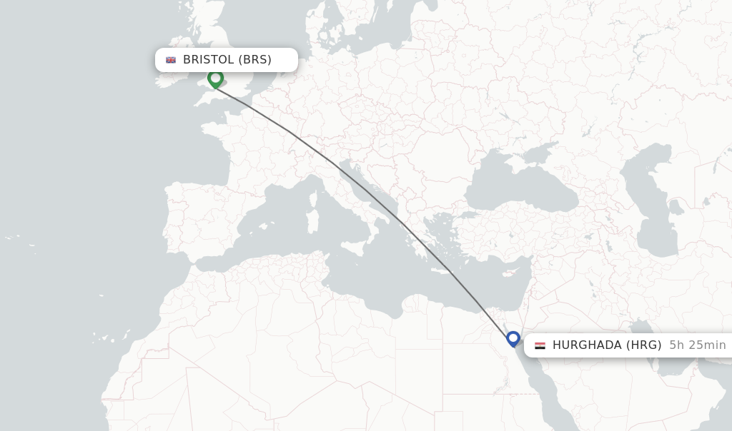 Flights from Bristol to Hurghada route map